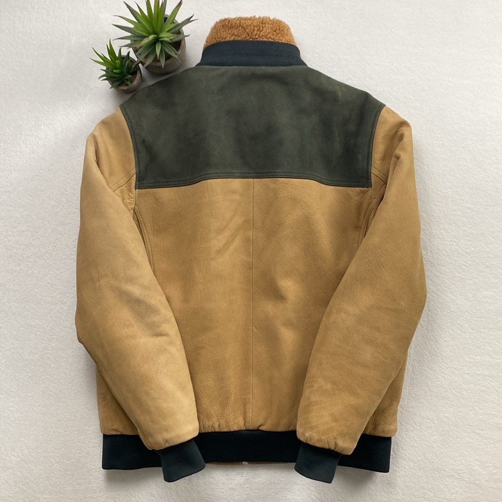 Scotch & Soda Buffalo Leather Removable Faux Shearling Aviator Bomber Jacket - Picture 2 of 16